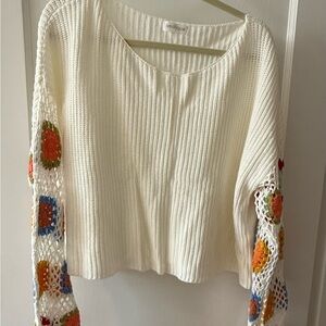 Crochet, drop shoulder, cropped sweater